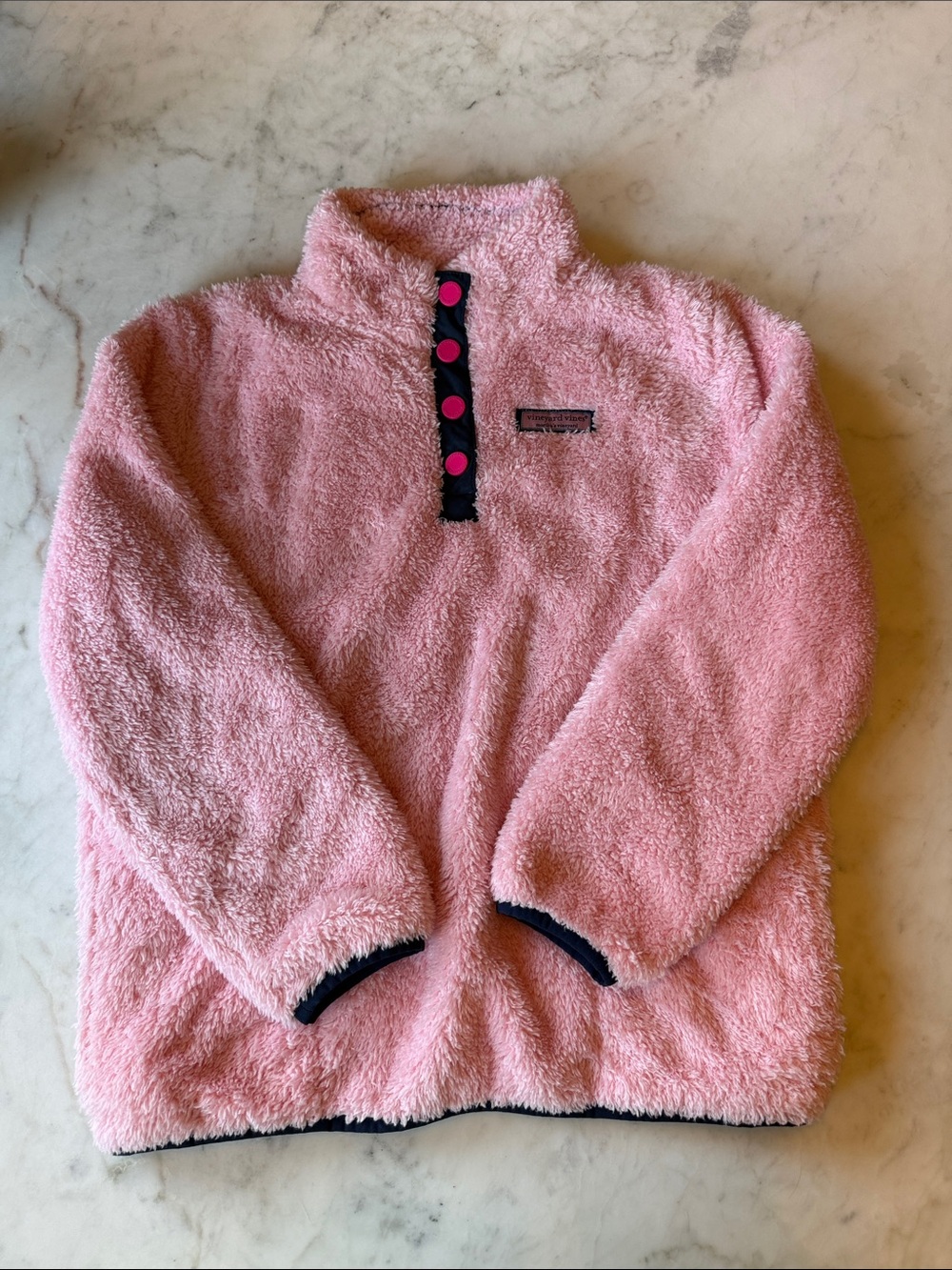 Vineyard Vines Kids Pink Sherpa Pullover Top